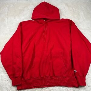 Champion Reverse Weave Men's Hoodie Sweatshirt Red Cotton Blend 2XG/2XL